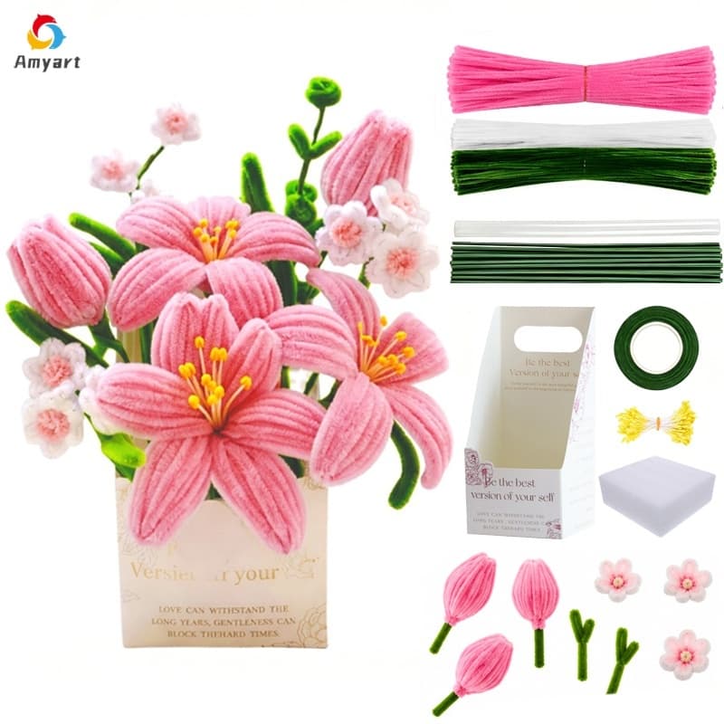 Kit Artesanato Hastes Chenille Coloridas Buquê Artesanal Eterno Diy Presente Criativo E Decoração