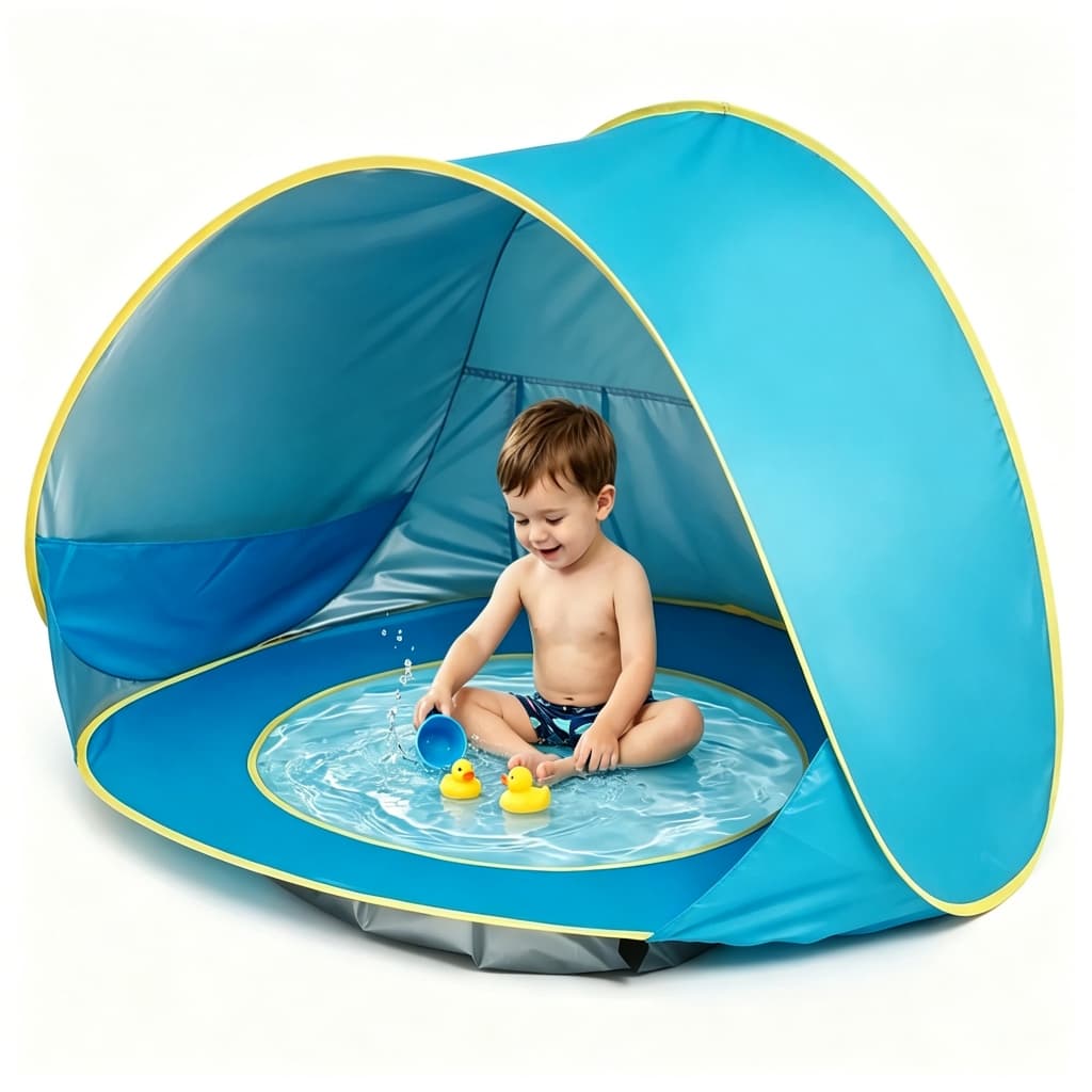 Tenda De Praia Infantil Portátil Com Piscina , Abrigo Solar UV Dobrável Para Crianças E Bebês