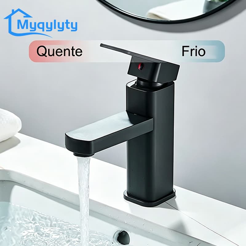 Torneira Preta Para Pia De Banheiro , Misturadora De Água Quente E Fria , Instalação De Mesa