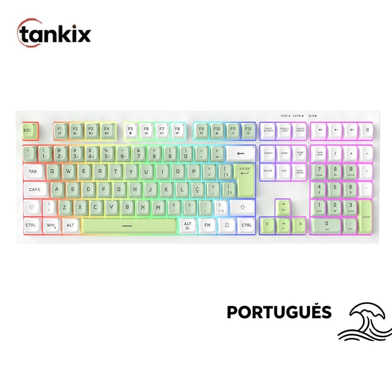 Teclado Gamer Tankix Básico Com Fio, 111 Teclas ABNT‑2 PT‑BR, RGB Rainbow, Teclas Silenciosas Ergonômico