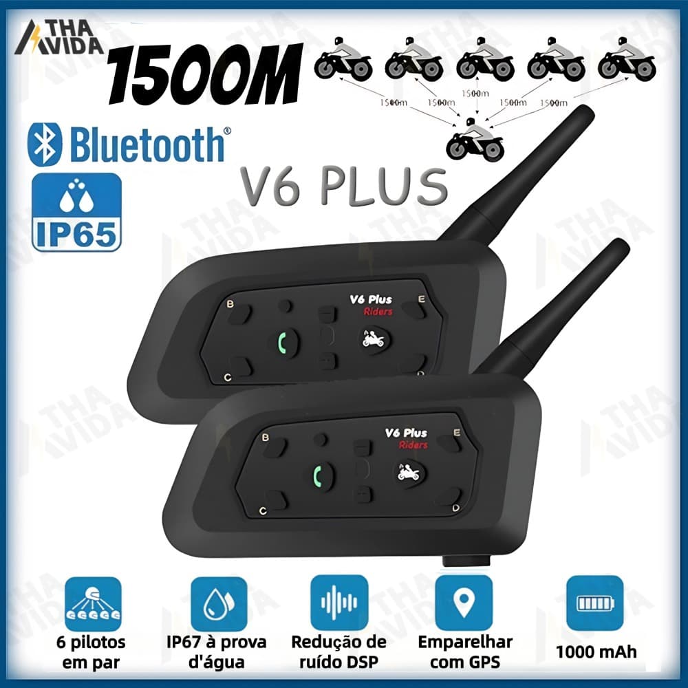 V6 Plus Mais Fone De Ouvido Intercomunicador De Capacete De Motocicleta Bluetooth Com Interfone BT De 1500M