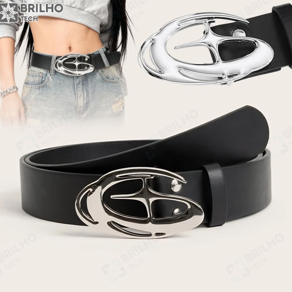 Cinto Unissex Vintage Estilo punk boho chic Com Fivela Decorada Com Estrela Em 3d