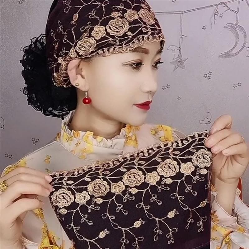 Boné de cabeça de cabelo branco bordado moda renda cabelo chapéu lenço boné