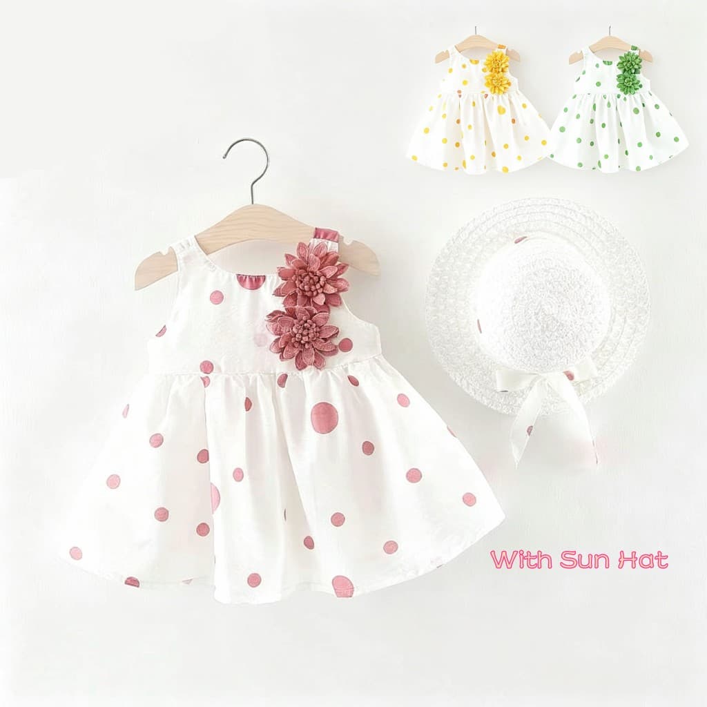 Verão Novo Estilo Menina Vestido De Bebê Sem Mangas Princesa Praia Chapéu Grátis 0-3 Anos De Idade