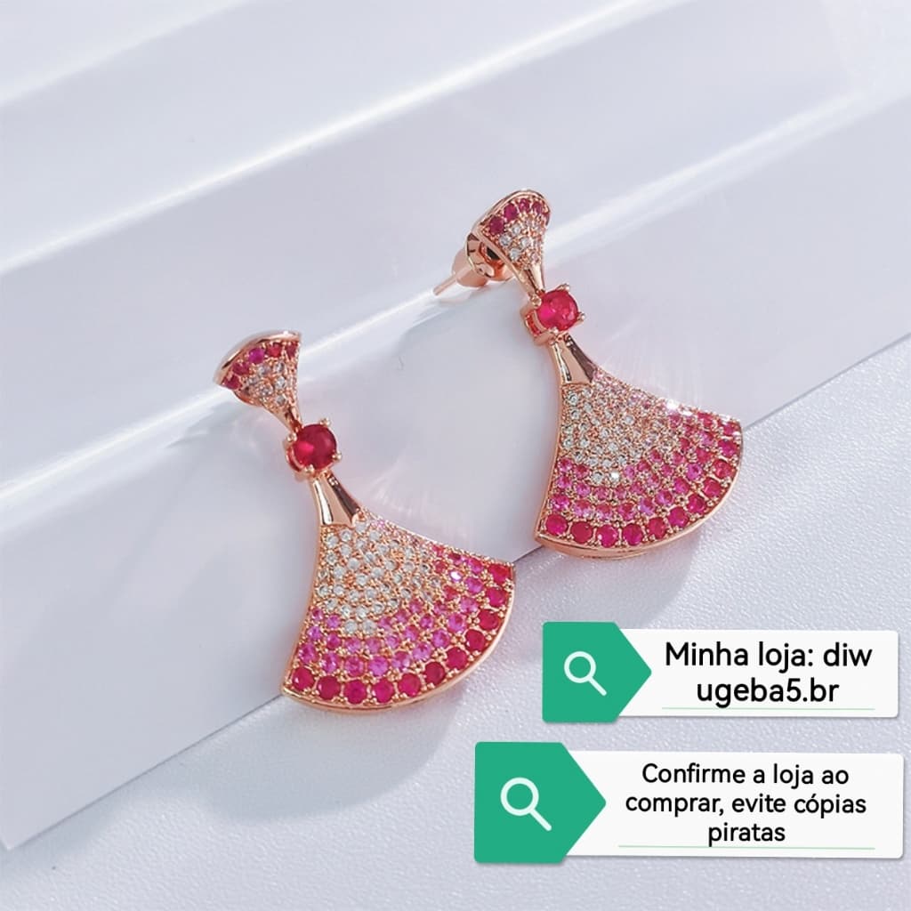 Brincos em forma de leque gradiente de diamante rosa luz temperamento de luxo hipoalergênico tudo-