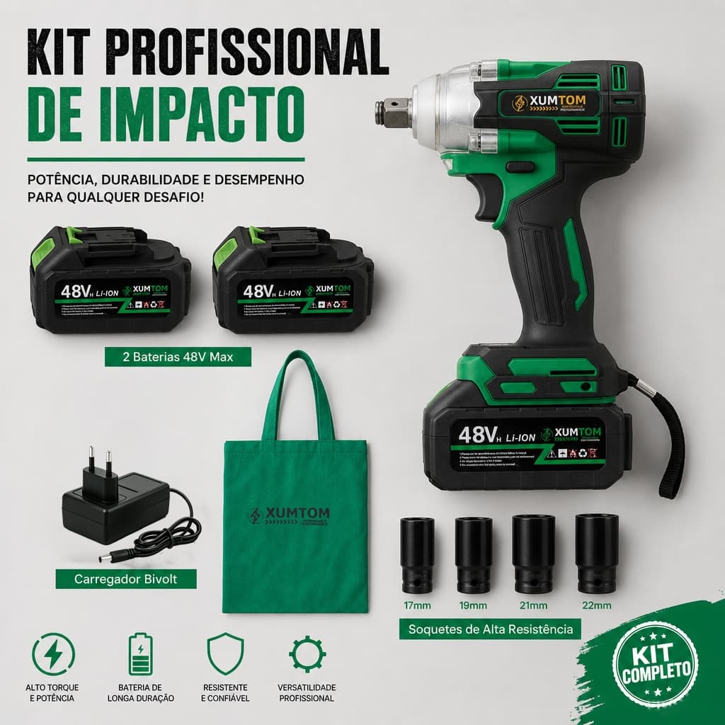 Chave De Impacto Sem Escova Fio 450NM 48V-Furadeira E Driver Com 2 Baterias Carregador De Dupla Tensão-Ideal Para Reparo