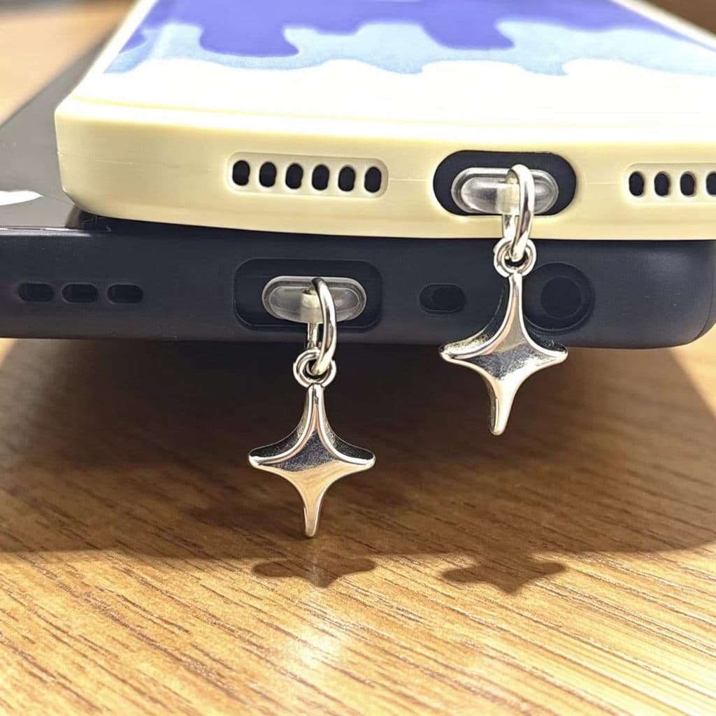 Plugue Anti-poeira para celular, faça você mesmo, prata, formato de cruz, pingente de estrela, decorações para celular