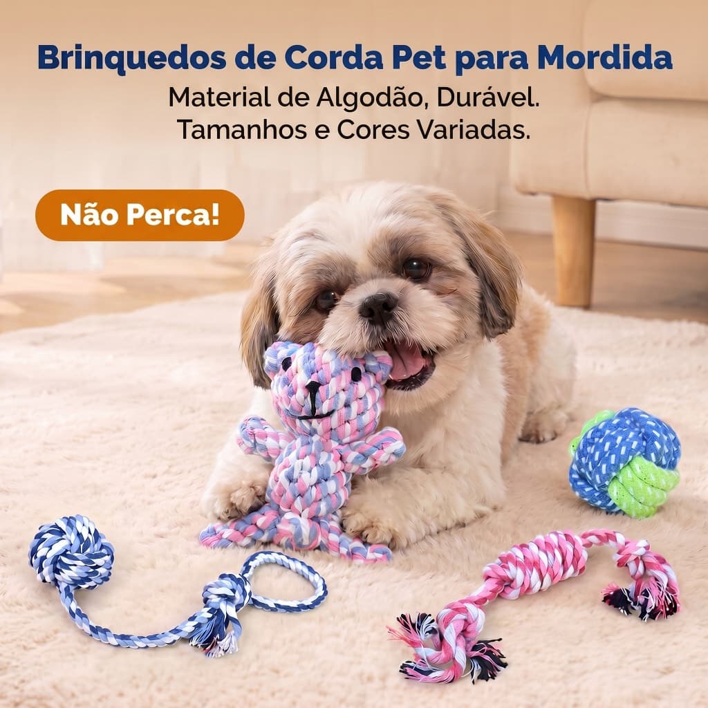 Kit 4 Brinquedos Para Cães Com Corda De Algodão Resistente-Rebocador E Busca Interativa Limpeza Dentária | Raças Pequena