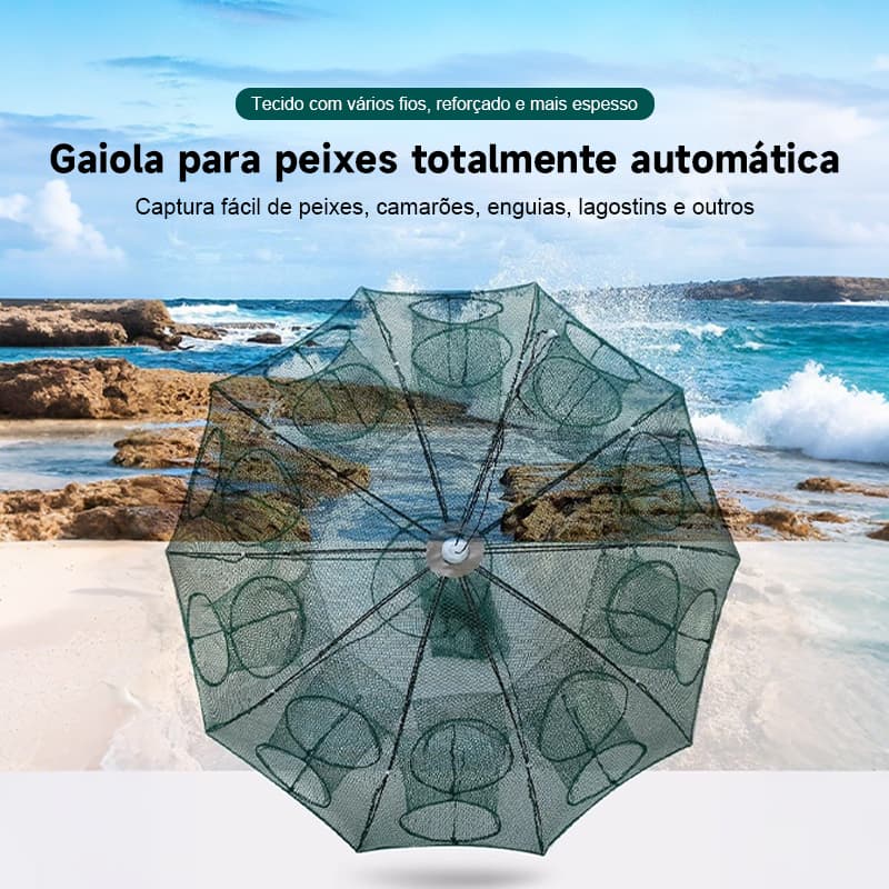 Rede de pesca dobrável de nylon com design portátil, ideal para a captura de peixes e camarões ao ar livre