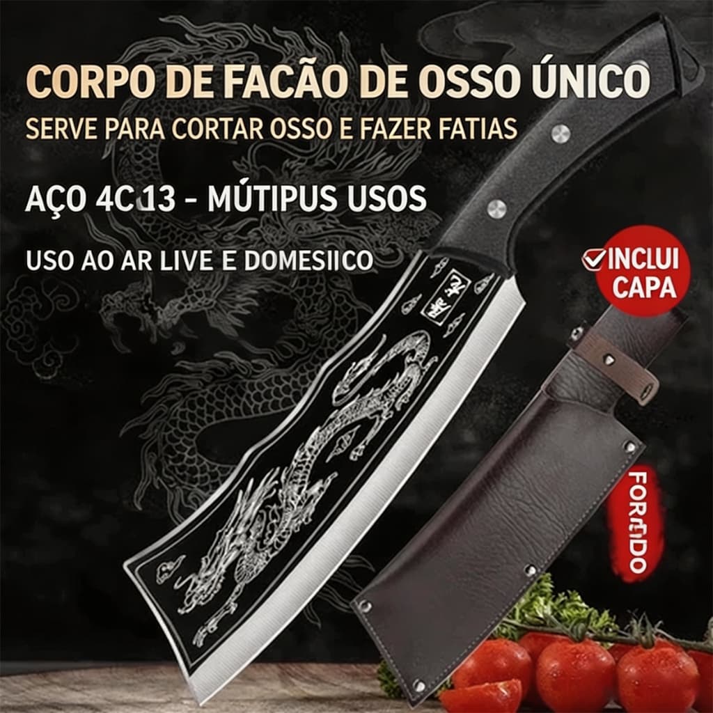 Faca Cozinha Cutelo Chef Afiada, Cortar Carne Açougueiro Praticidade Na Cozinha Com Bainha