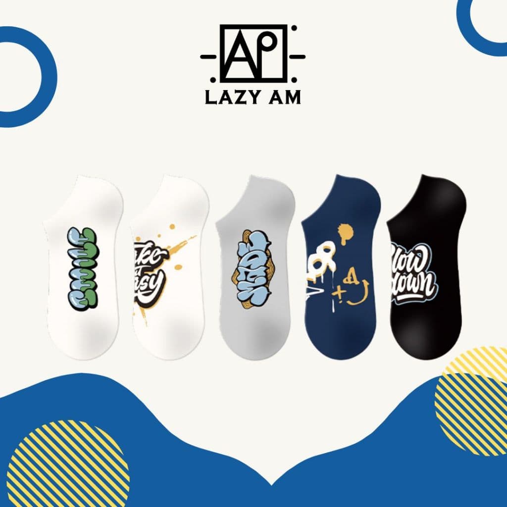 LAZYAM Meia Invisível Graffiti com Letras Algodão Street Urbano Corte Baixo