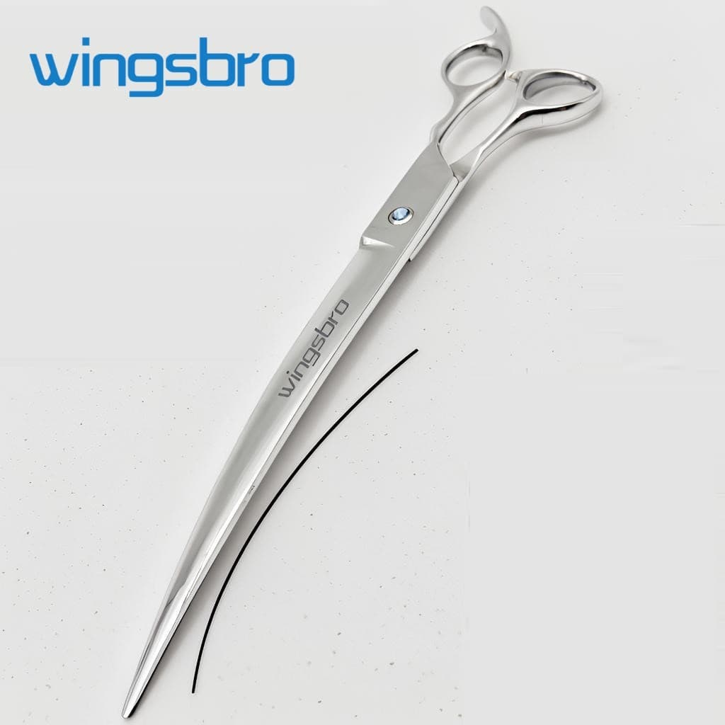 wingsbro Tesoura Para Animais De Estimação 9 " Prata Cães Grandes Curvados Profissional Salão De Beleza Barbeiro Usando