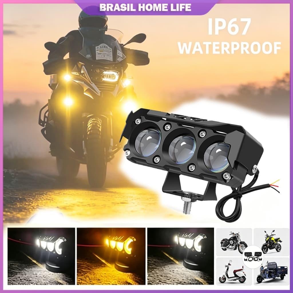 1/2 Pcs Farol de Milha Moto Super LED 15000 Lúmenes Lente Olho Dupla Cor 6000K Até 24V