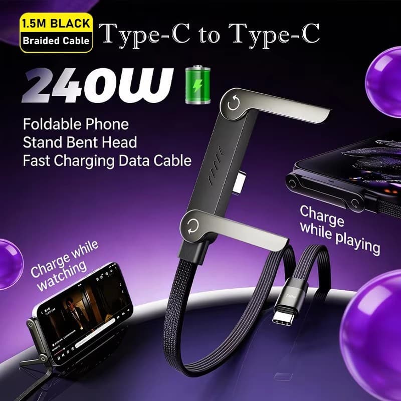 Cabo De Carregamento De Suporte De 240W , Tipo-C para Tipo-C/USB-C Para 2 Em 1 Com Telefone Jogos/Vídeos Chagring
