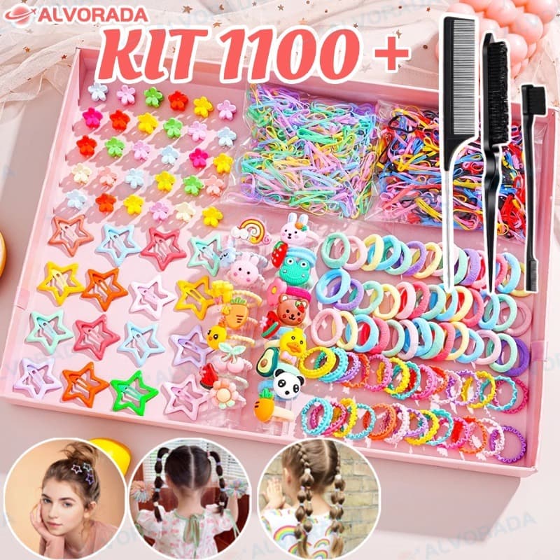 Conjunto De Acessórios Para Cabelo De Desenho Animado De 1100 Peças / Clipes BB Coreanos/ Elásticos E Mulheres Elegante