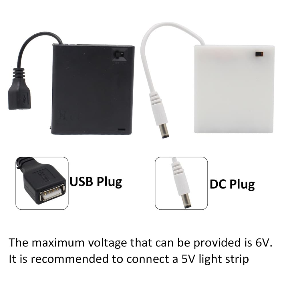 4X AA USB/DC Caixa De Bateria De Energia Para Luzes De Tira LED Caso De Armazenamento Titular LR6 Recipiente Com Cabos D