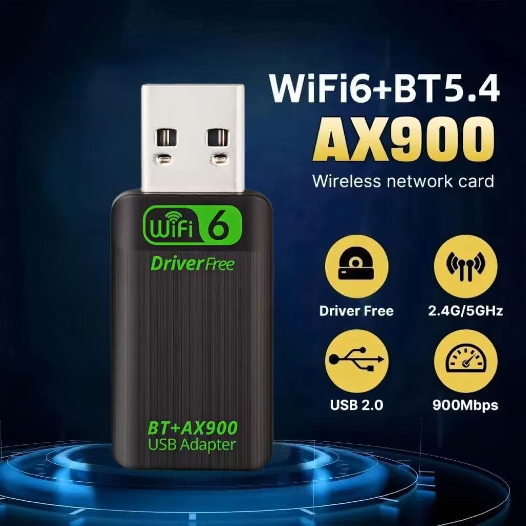 Adaptador USB WiFi 6 AX900 com Bluetooth 5.4, Dual Band 2.4G e 5GHz, Dongle de Rede, Placa WLAN, Sem necessidade de