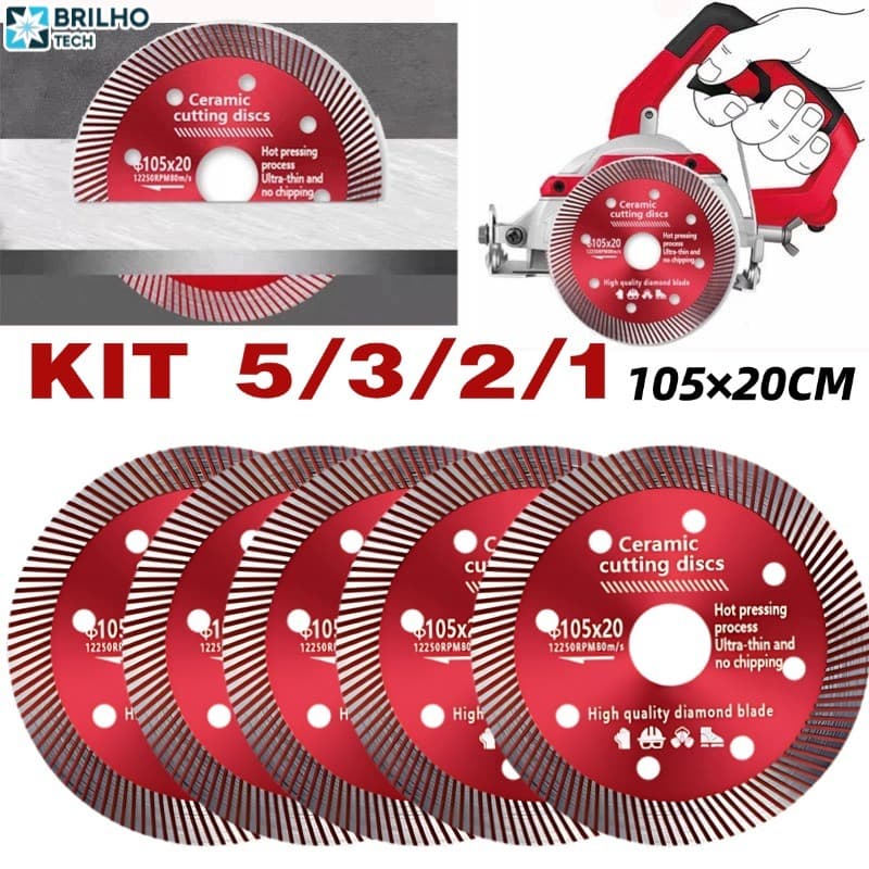 Kit2/3/5 Disco de Corte Diamantado Porcelanato 105 mm x 20 mm - 1,4mm A qualidade Super Fino Diamantado