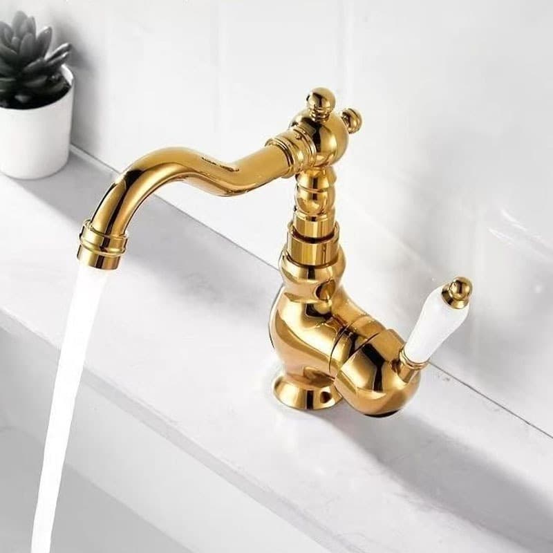 Torneira De Cerâmica Dourada De Alavanca Única Para Cozinha E Banheiro Com Água Quente Fria