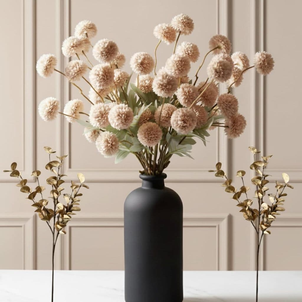 Mães De Seda Bege Com 2 Hastes De Eucalipto-10 Flores Longas Falsas Para Lareira , Mesa De Centro Ou Decoração De Buffet
