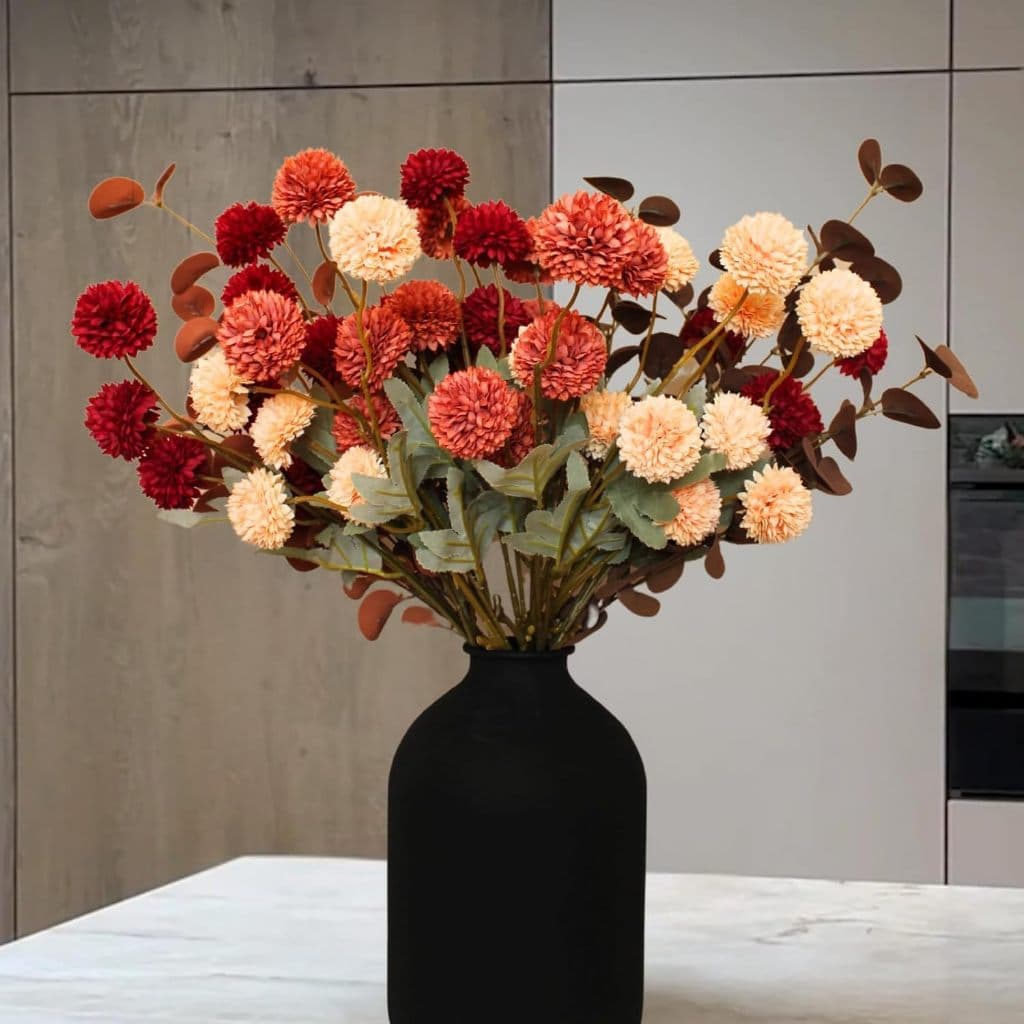 10 Hastes De Flores Falsas De Laranja Queimada Com Eucalipto , Mães Artificiais Para Vaso , Decoração De Casa De Casamen