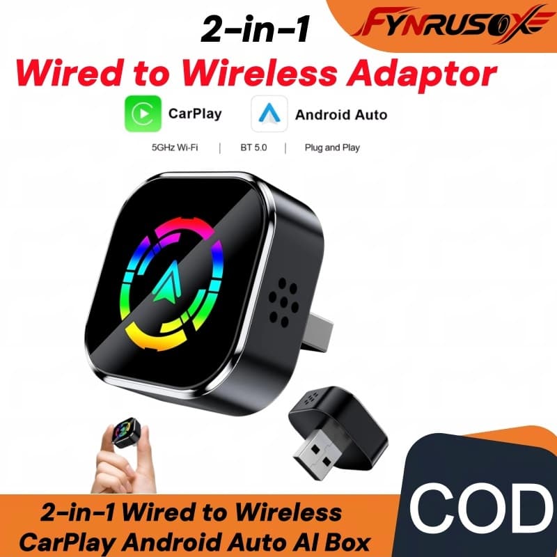 Adaptador CarPlay 2 em 1 Sem Fio e Com Fio Plug and Play Automático para Android Auto e CarPlay
