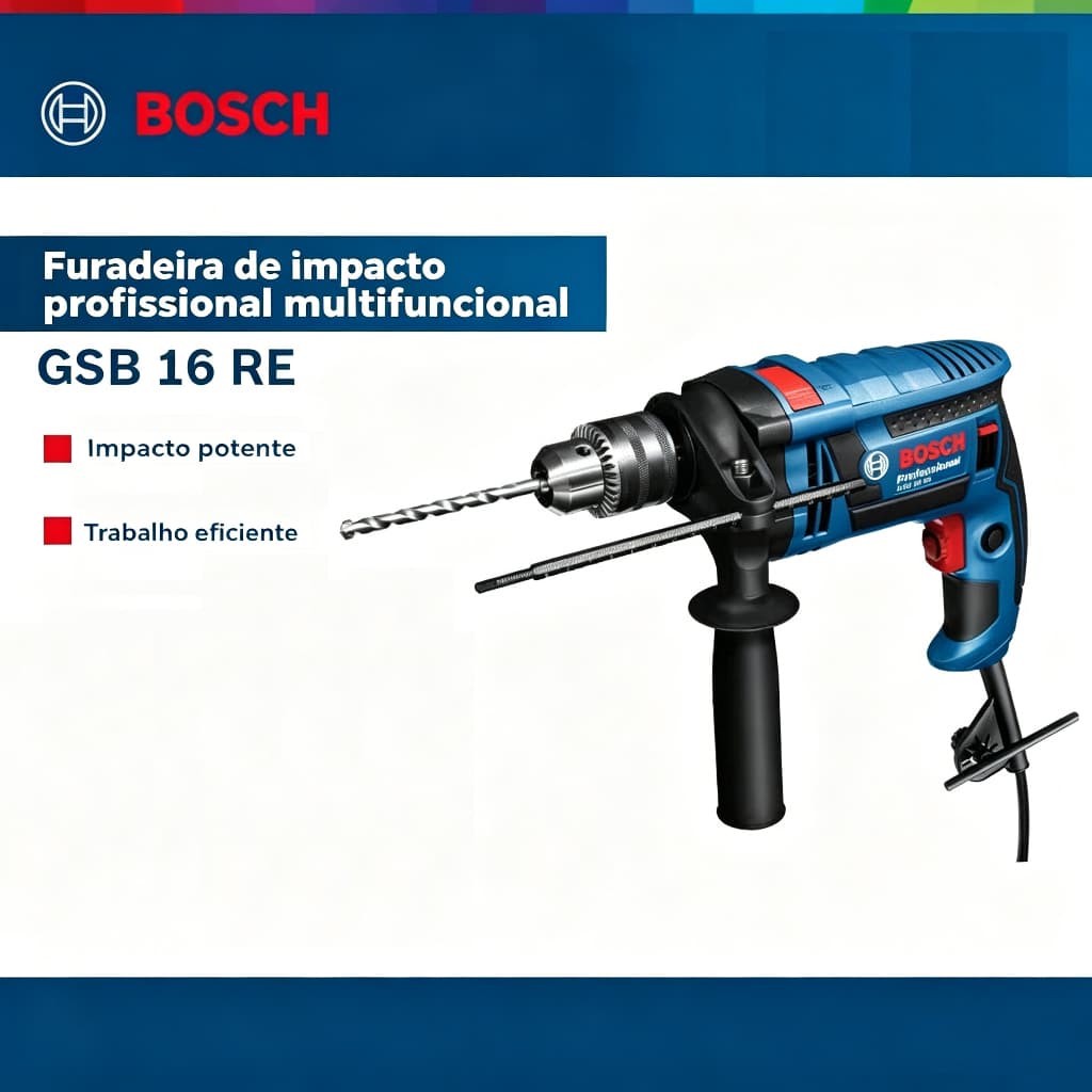 Furadeira de Impacto Elétrica Profissional Bosch GSB 16RE Ideal para Obra e Concreto Envio Rápido