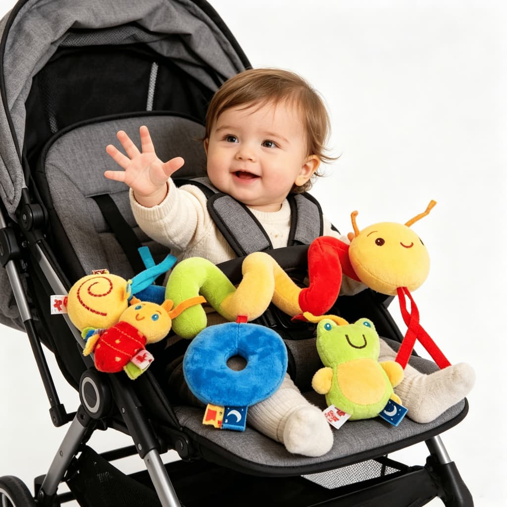 Medoosi Brinquedo Sensorial Espiral Centopeia para Carrinho e Berço de Bebê, Chocalho Lavável Indicado de 0 a 3 Anos