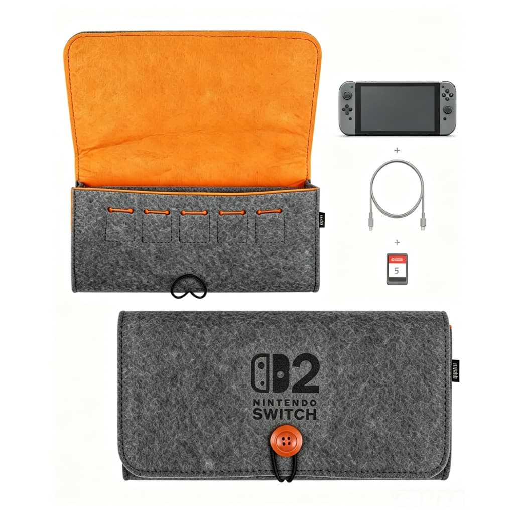 Adequado para estojo portátil Nintendo Switch 2; Bolsa de viagem portátil Bolsa de feltro ultrafina, com 5 suportes para