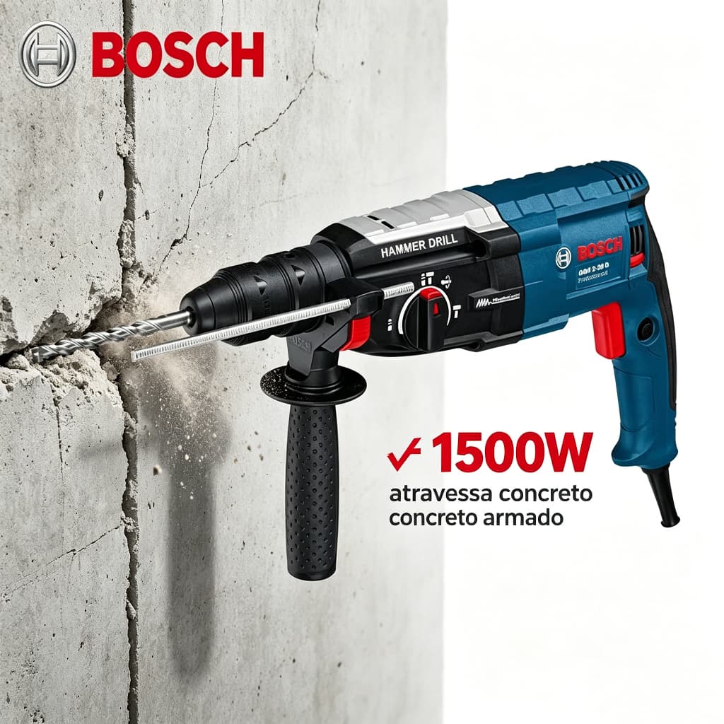 Parafusadeira Furadeira Elétrica Impacto Profissional BOSCH Martelete Rompedor 3 Funções GBH2-28D