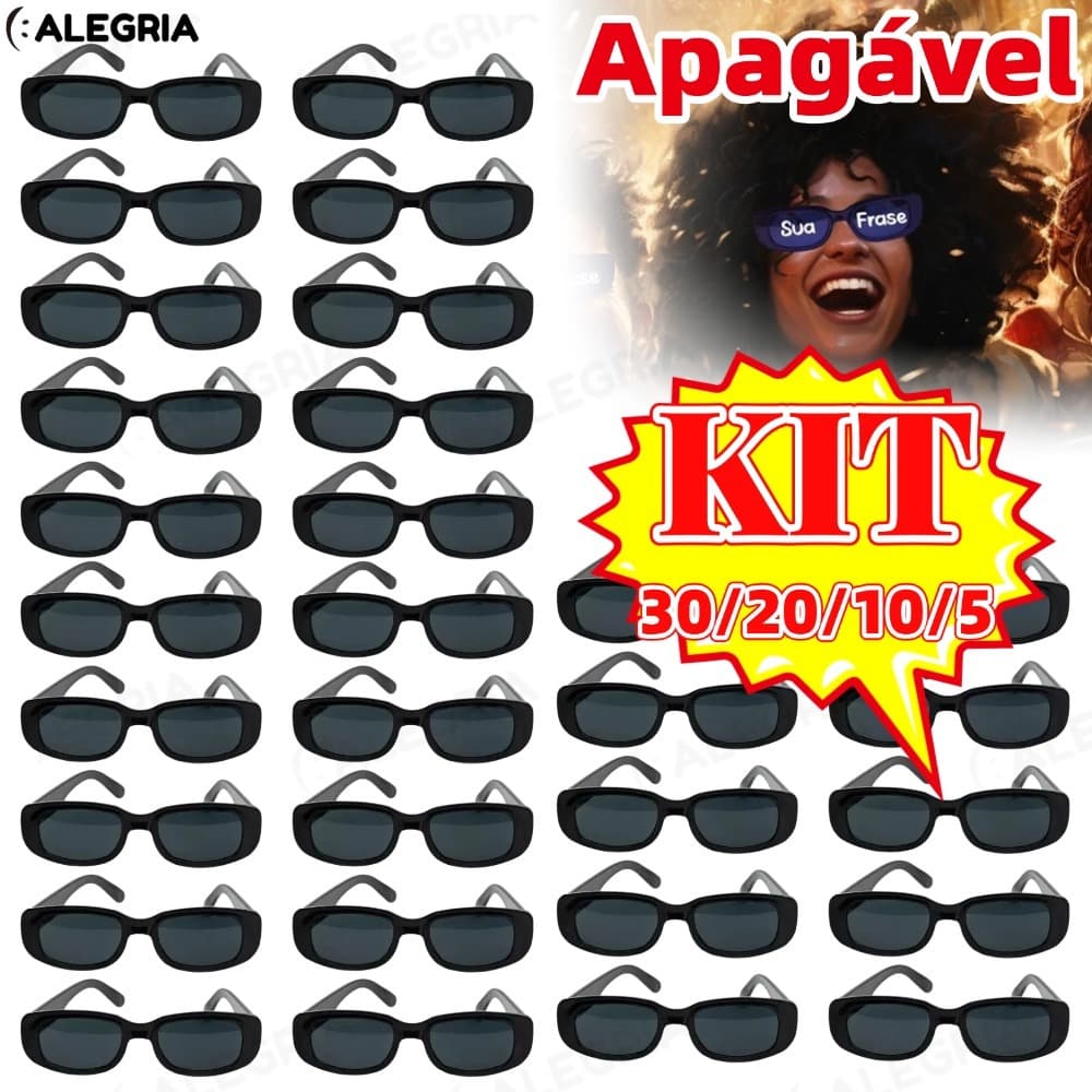 Kit 30/20/10/5 Oculos Vintage Retro Preto Liso + Caneta Giz Festa Casamento Evento Balada Despedidas Festa de Formatura