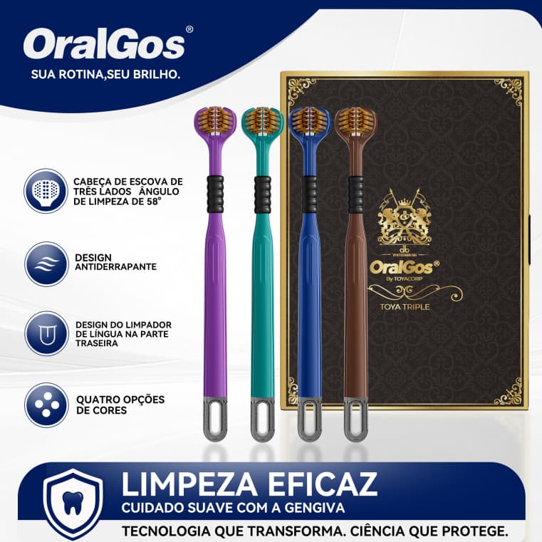 Escova de dentes de três lados OralGos, 4 unidades, caixa de presente
