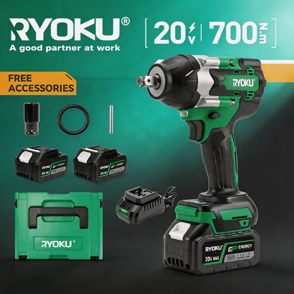Chave De Impacto Sem Escova RYOKU Cordless 1/2 Com Torque De 700N.M