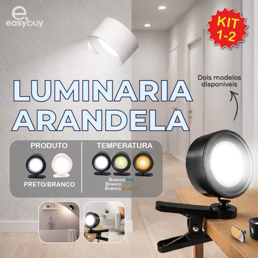 Luminária Spot Led 8W Arandela Luz de Parede 3 Tons de Luz Recarregável USB