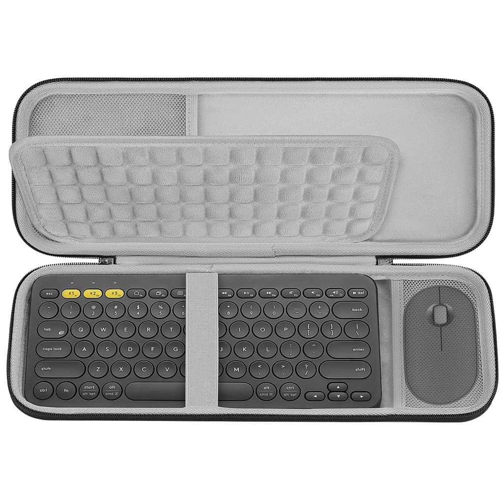 Geekria Estojo para teclado compatível com K380s + M350s, bolsa de viagem protetora para teclado e mouse (cinza escuro)