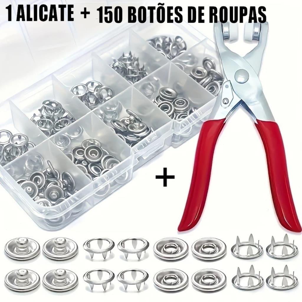 Alicate Aplicador Para Botao De Metal De Pressao Roupa Bebe com 150 botões de roupas