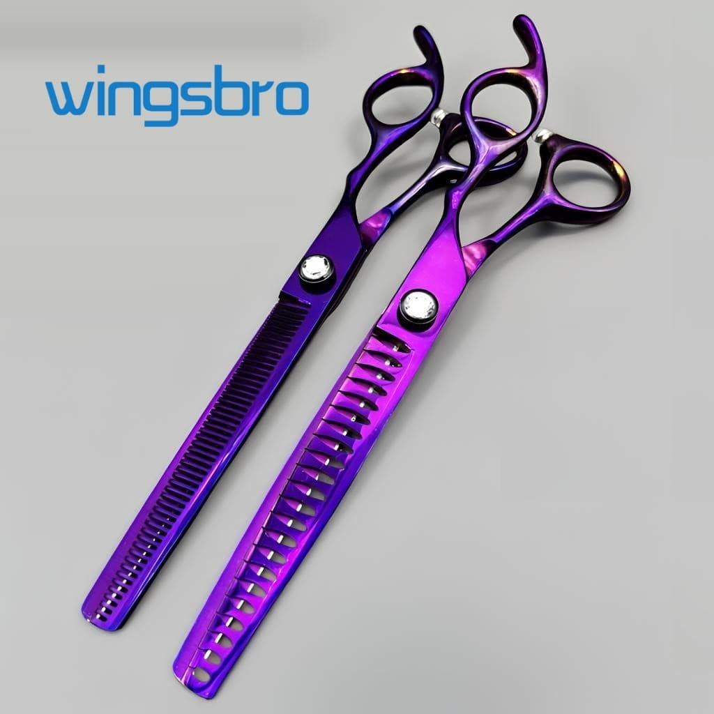 wingsbro Tesoura De Desbaste Para Cuidados Com Cães De 8.0 Polegadas , Reta De Tubarão Dente Pedras Preciosas De Alta Qu