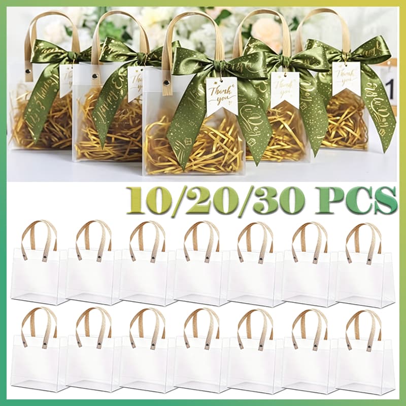 10/20/30 PCS Sacola Transparente Fosca Reforçada de PVC com Alça de Fibra