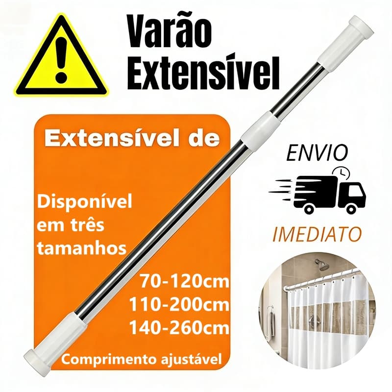 Varão Extensivel Grande Maior Medida Em Inox Resistente Porta Cortina De Box E Banheiro Multiuso-SSG1