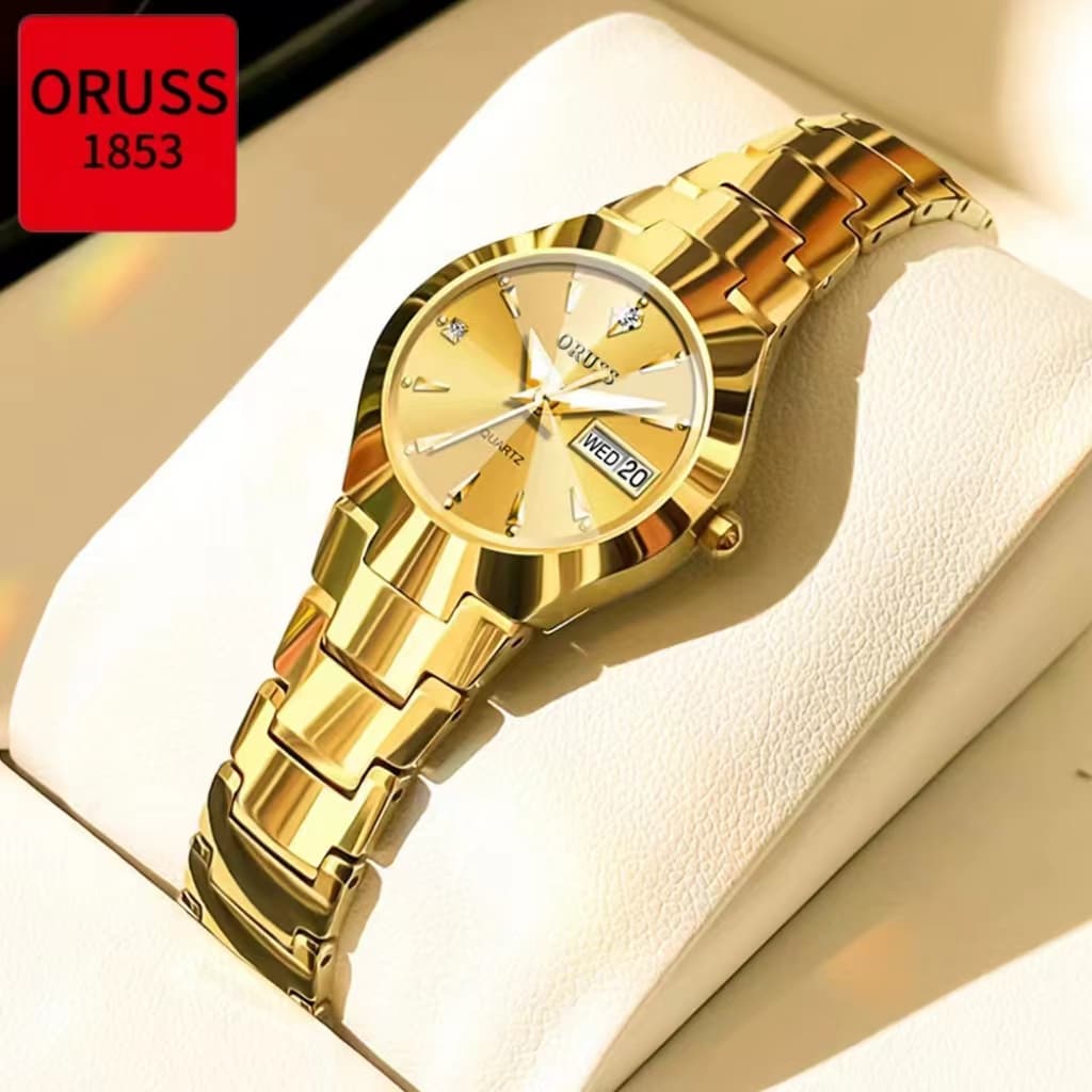 ORUSS Original Moda Feminina Luxo Aço Inoxidável Calendário Duplo Luminoso À Prova D 'Água Pequeno Relógio Versão Corean