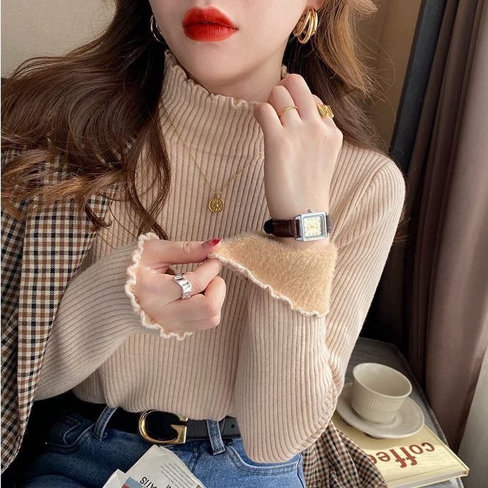 Forro de lã engrossado meados de pescoço camisa de fundo feminino outono inverno novo estilo moda All-Match tamanho gran