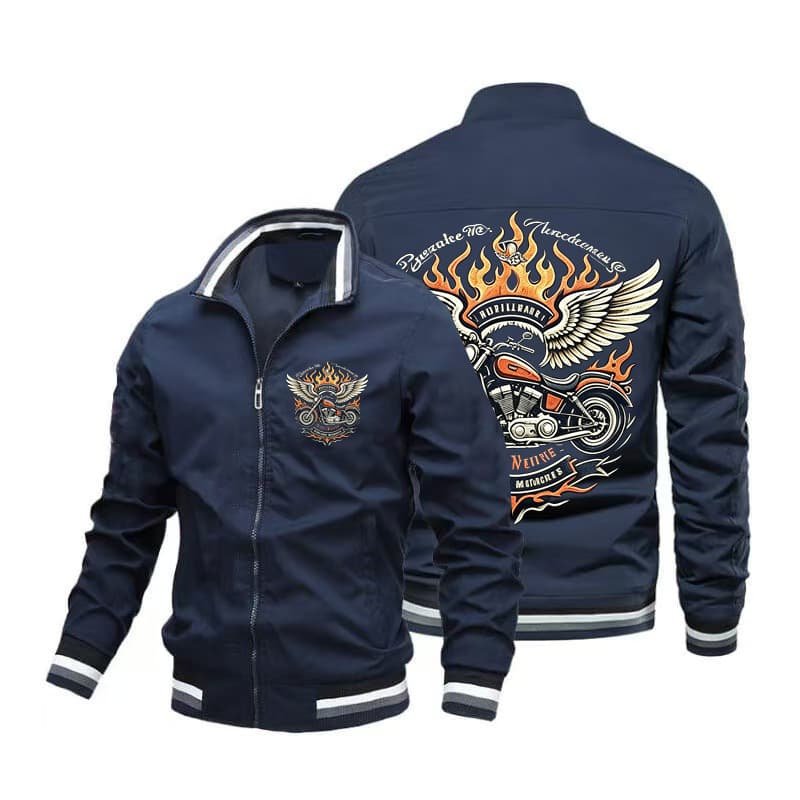 Men's printed short-sleeved zipper windproof casual jacket, suitable for motorcycle riders