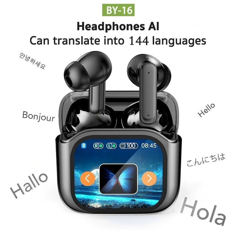 Fones De Ouvido Sem Fio Bluetooth Com Tela De Tradução AI Para Reuniões Esportivas Musicais Em Execução Graves Pesados