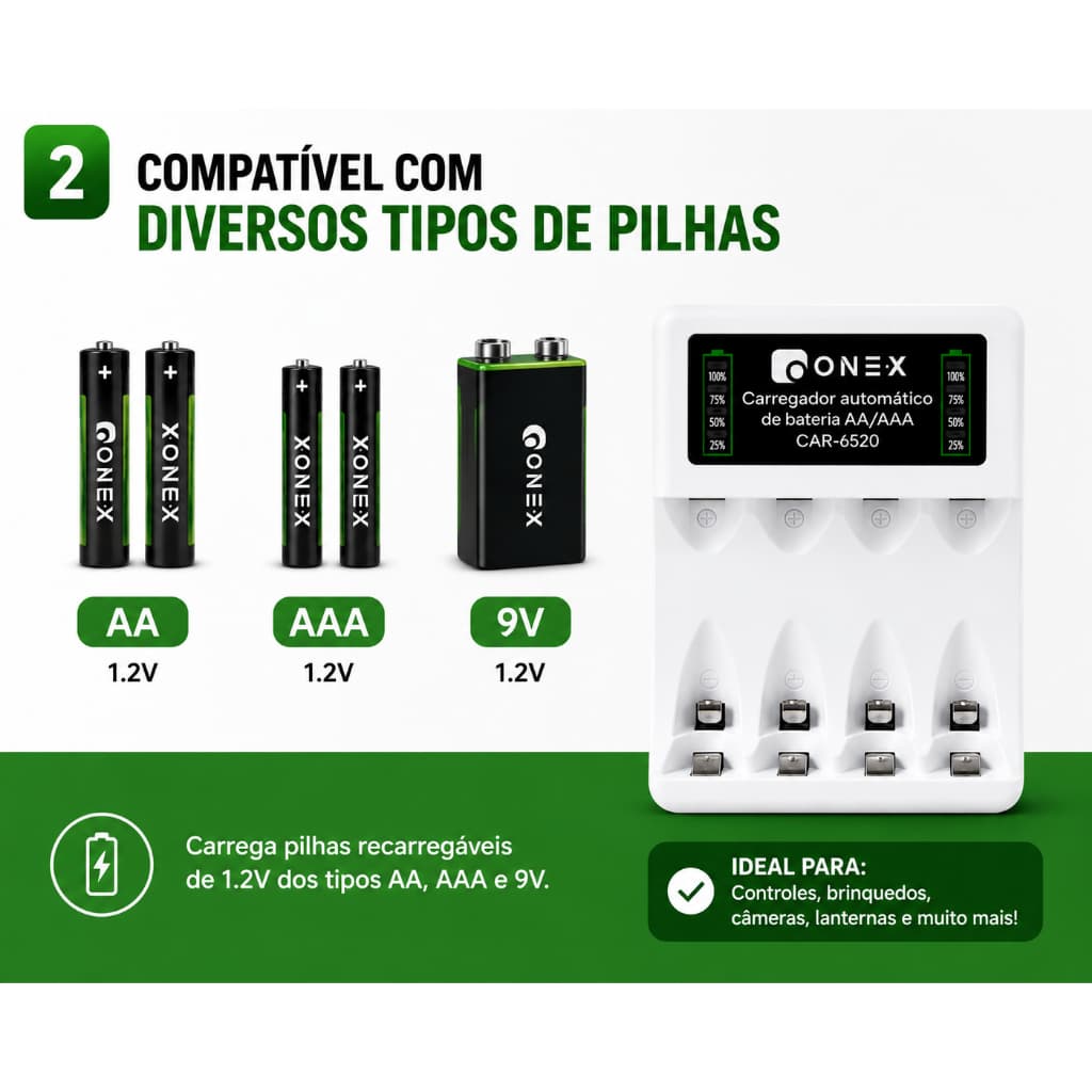 Carregador De Bateria USB Inteligente Para Baterias Recarregáveis AA/AAA/9V-Rápido LCD