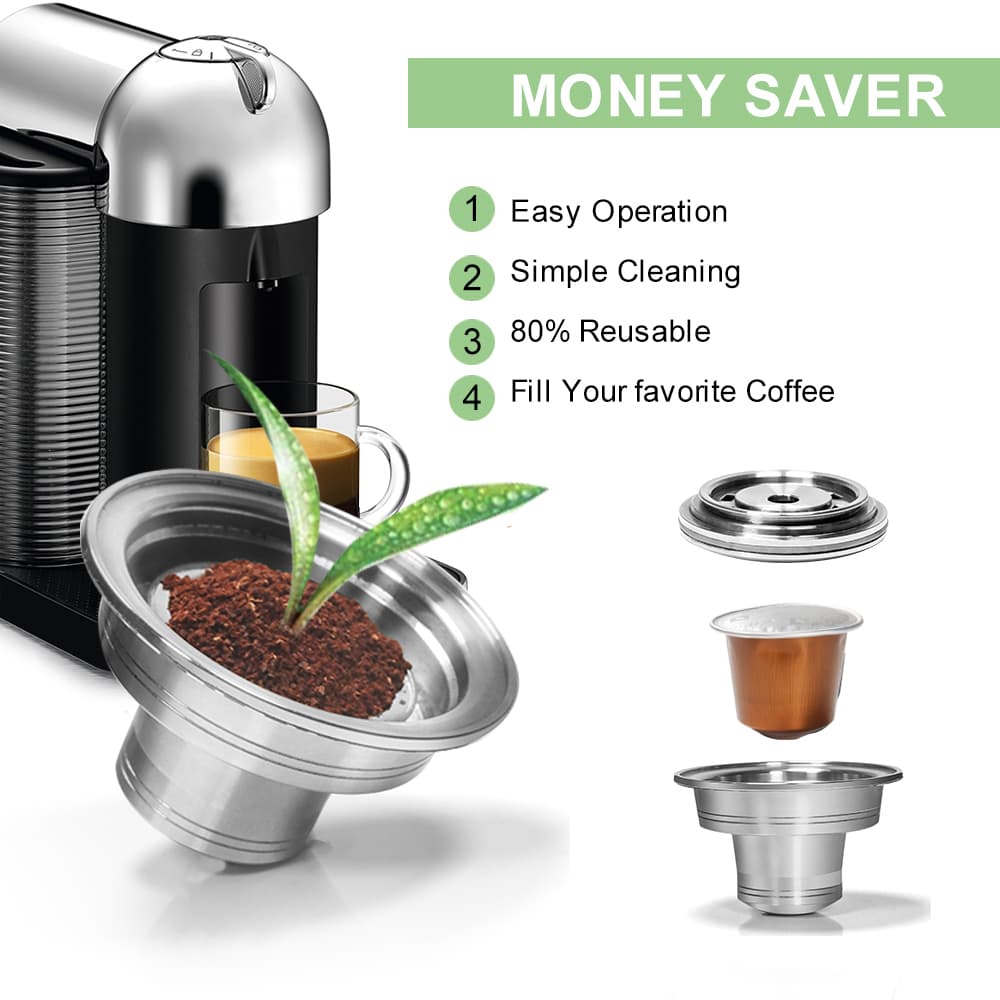 Adaptador De Café Reutilizável iCafilas Para Cápsula Nespresso Original-Filtro De Aço Inoxidável 304 Máquinas Vertuoline