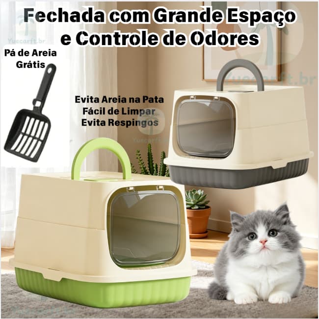 Caixa de Areia Fechada Para Gatos Banheiro Higiênico Luxo Com Gaveta + Pá e Filtro Anti Odor
