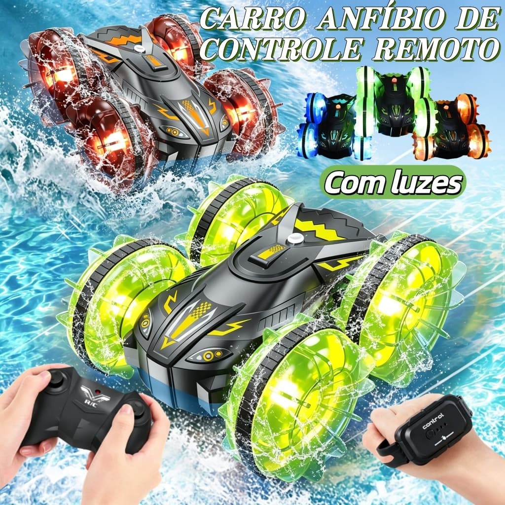 Luz Carrinho Controle Remoto Carro Brinquedo Acrobático Anfíbio 4wd 360° Recarregável LED Drift Off Road Infantil