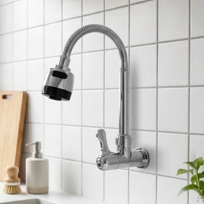 360° Torneira de cozinha de água fria com rotação | Modelo de parede estilo minimalista