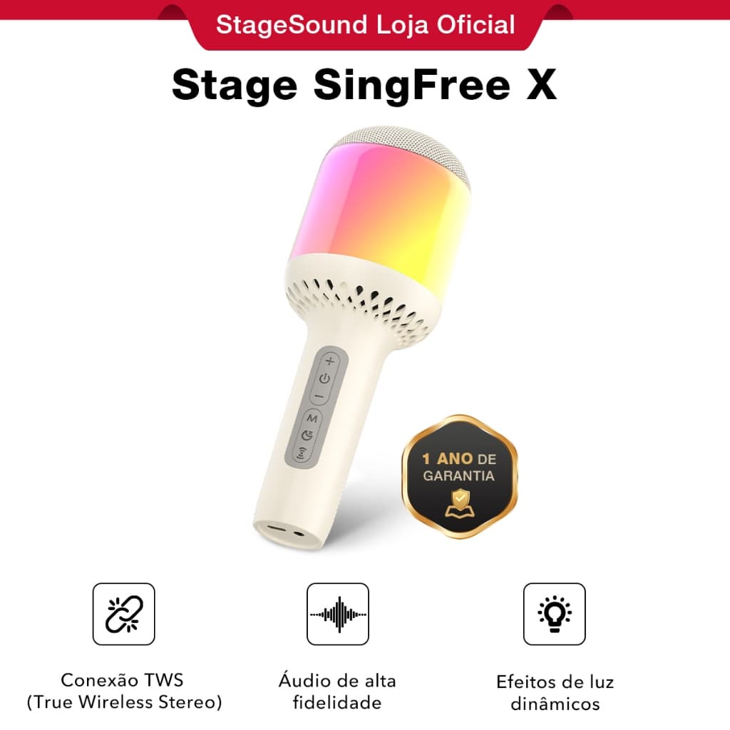 Microfone Bluetooth Karaokê SingFree X Com 360 ° Luz LED, TWS , 6 Efeitos De Voz e Bateria de 10h-Som Poderoso Diversão