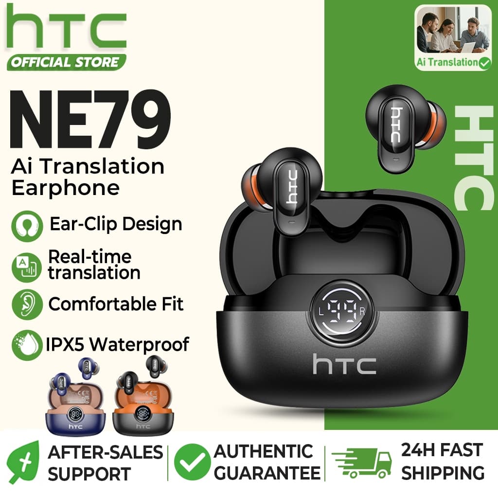 HTC NE79 Fone De Ouvido Bluetooth AI Tradução Sem Fio HiFi HD Chamada Redução De Ruído Emparelhamento Rápido Microfone